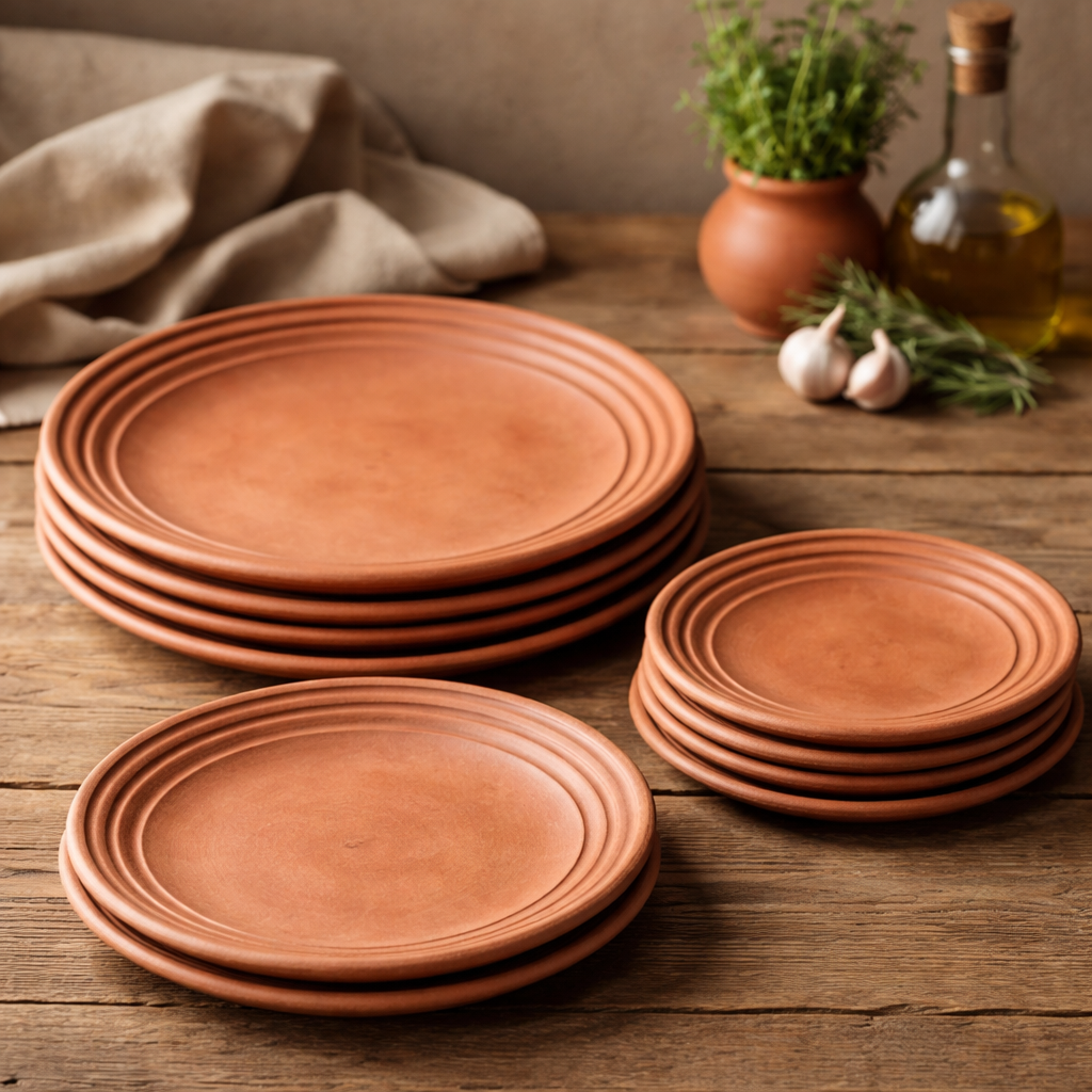 Set of 4 Terracotta Dinner plate and Side plate.